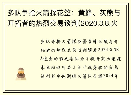 多队争抢火箭探花签：黄蜂、灰熊与开拓者的热烈交易谈判(2020.3.8.火箭和黄蜂的比赛)