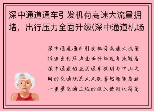 深中通道通车引发机荷高速大流量拥堵，出行压力全面升级(深中通道机场互通规划图)