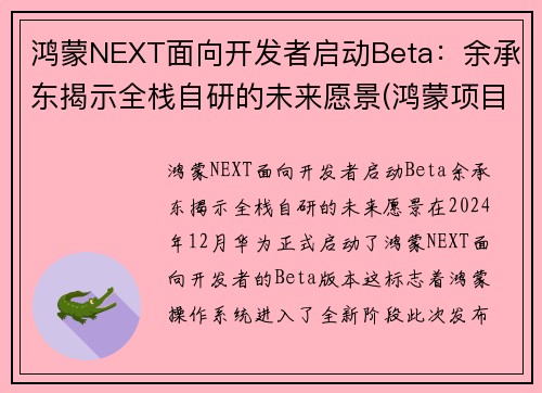 鸿蒙NEXT面向开发者启动Beta：余承东揭示全栈自研的未来愿景(鸿蒙项目)