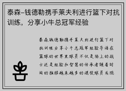 泰森-钱德勒携手莱夫利进行篮下对抗训练，分享小牛总冠军经验